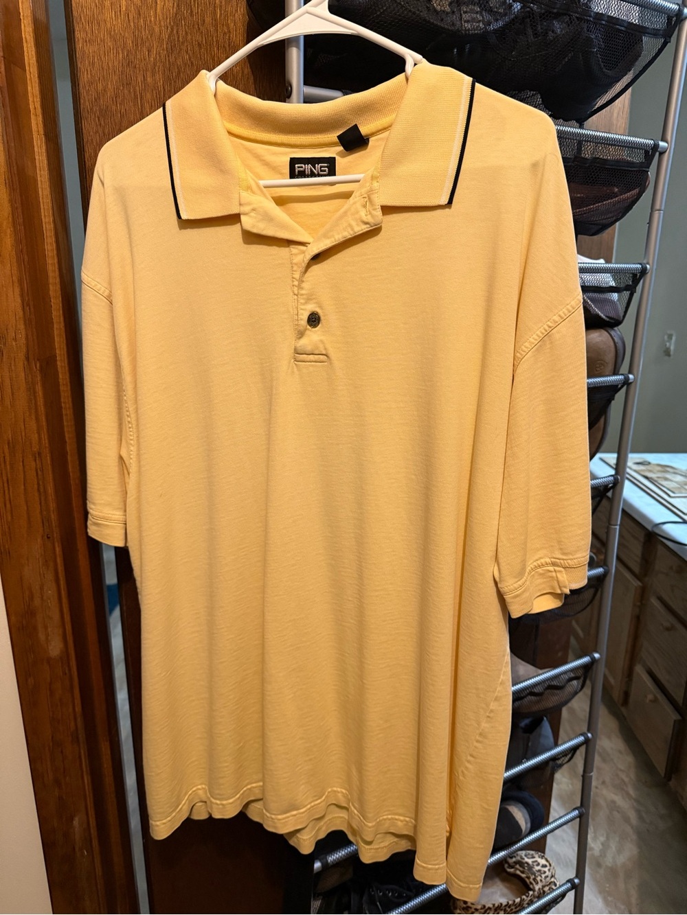 PING Men's Light Yellow Polo with Black Collar Piping
